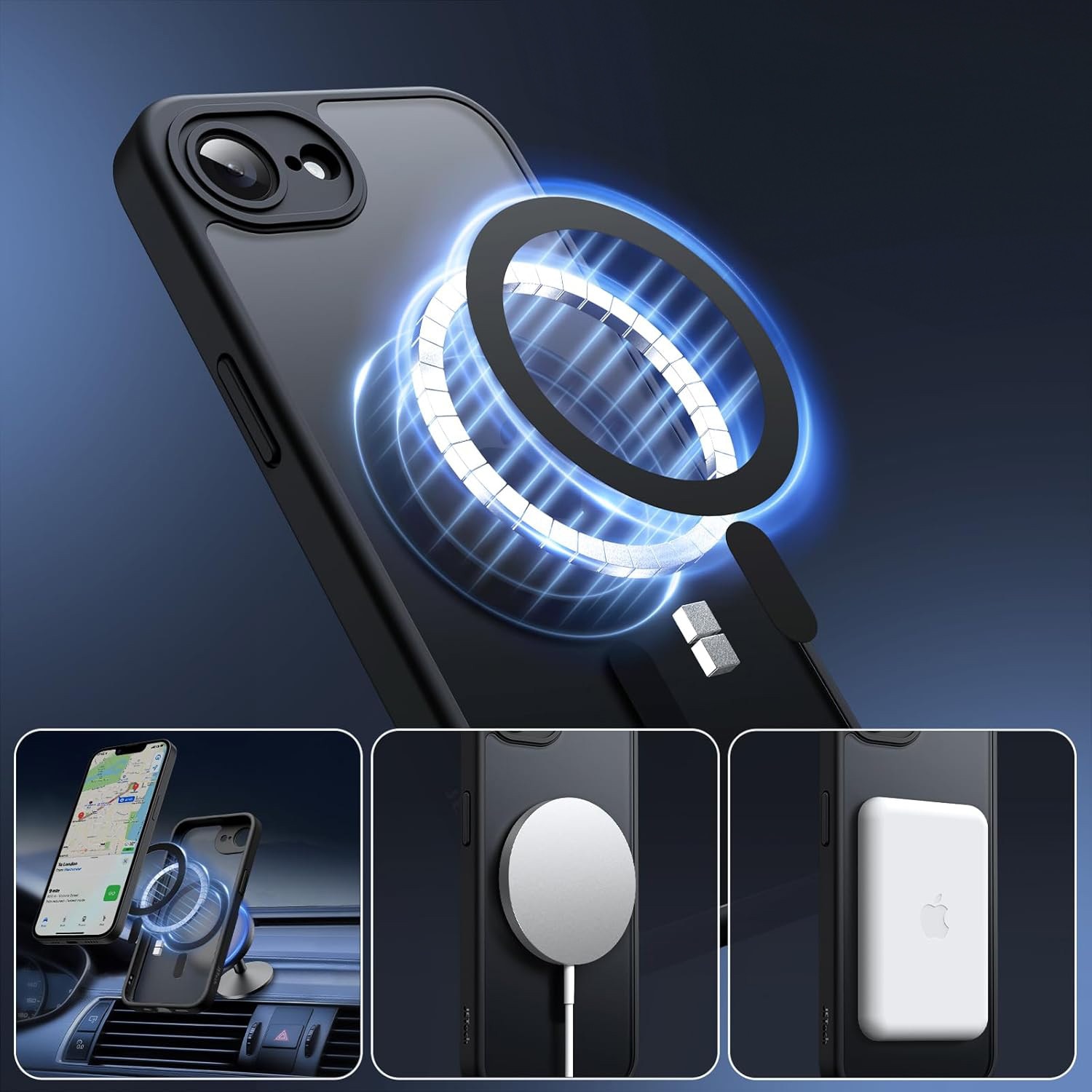 Husa telefon ERBORD pentru iPhone 16E, MagSafe, neagra + folie de protectie pentru ecran din sticla