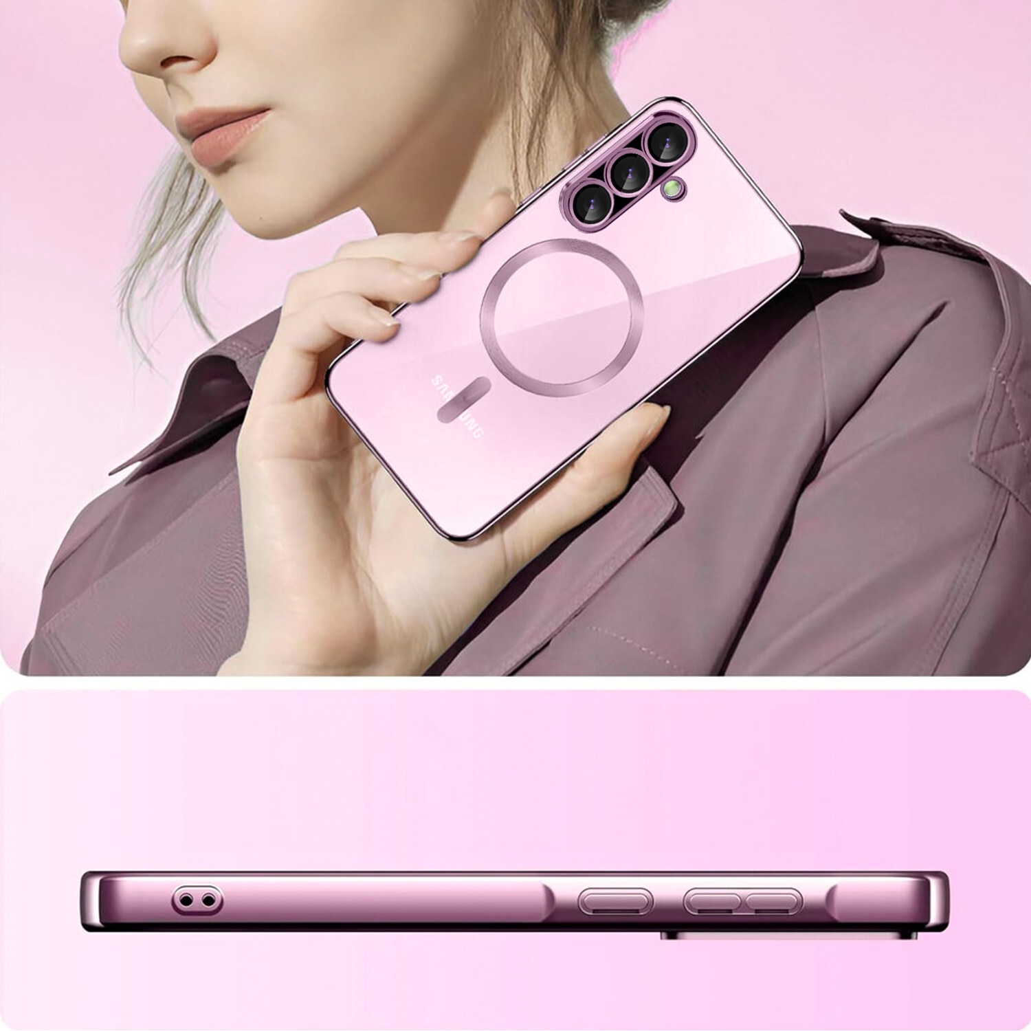 Husa pentru Samsung Galaxy A56, Electro MagSafe, rose gold + Sticla de protectie 0.3mm