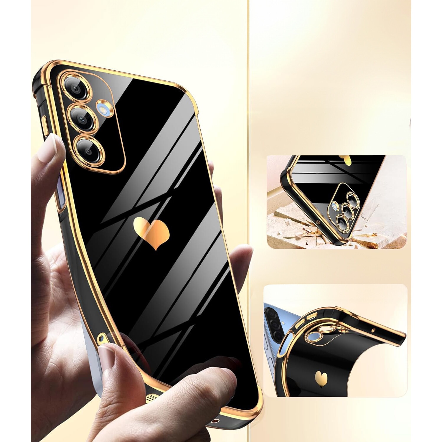 Husa Electro Heart + sticla securizata 9H pentru Samsung Galaxy A56, XGSM, TPU/Plastic, Negru/Auriu