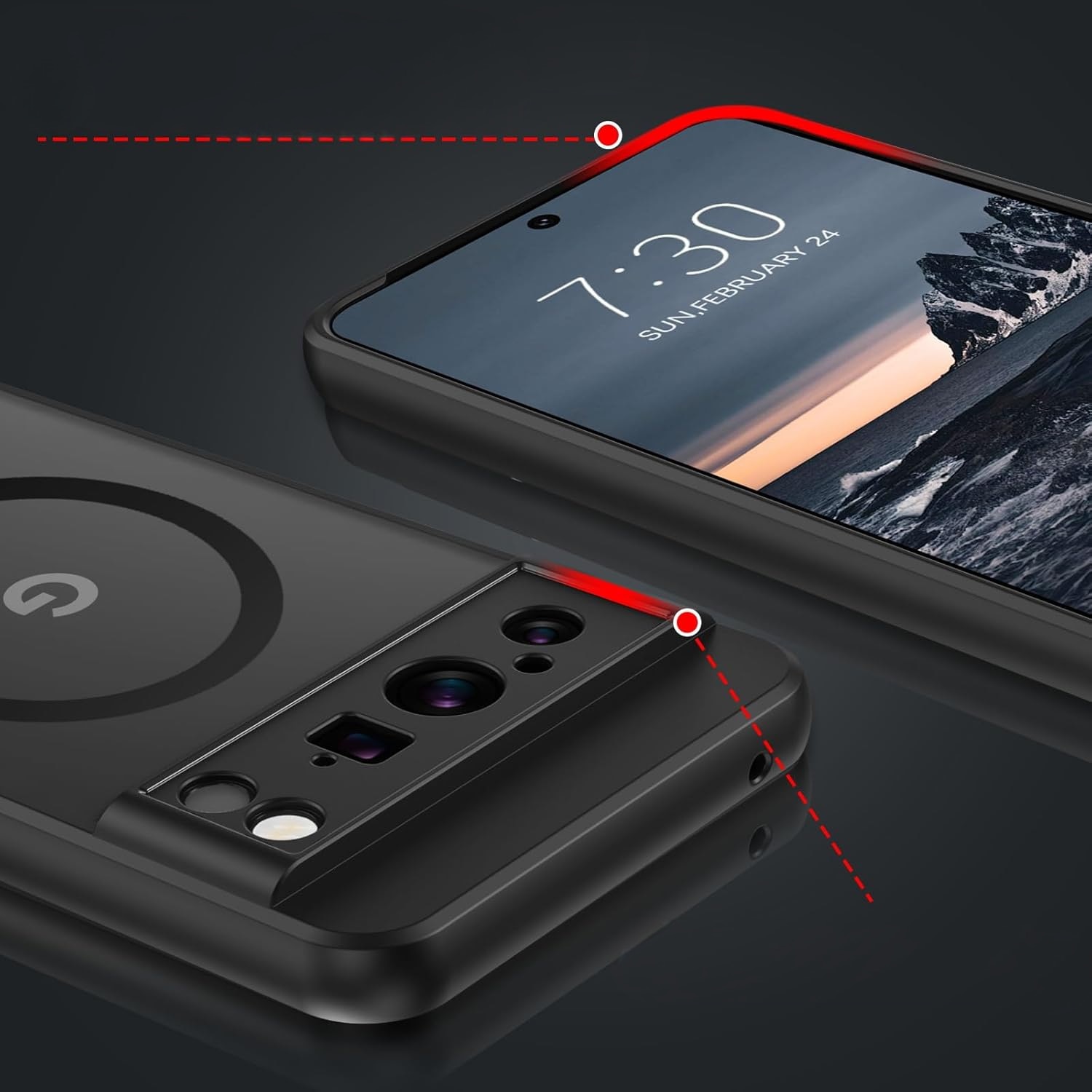Husa hibrida pentru Google Pixel 8 Pro, ERBORD, TPU/Policarbonat, Negru, MagSafe, set cu sticla securizata