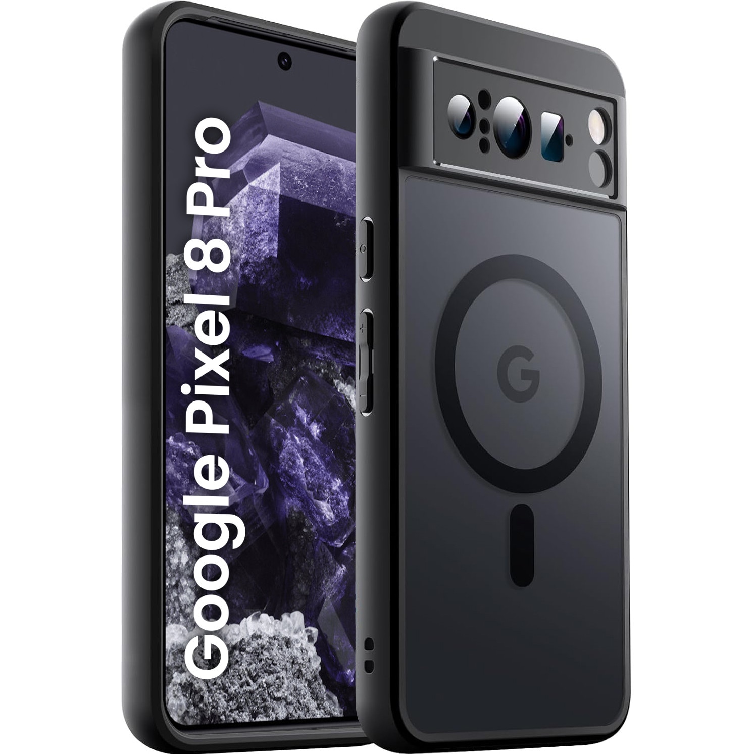 Husa hibrida pentru Google Pixel 8 Pro, ERBORD, TPU/Policarbonat, Negru, MagSafe, set cu sticla securizata