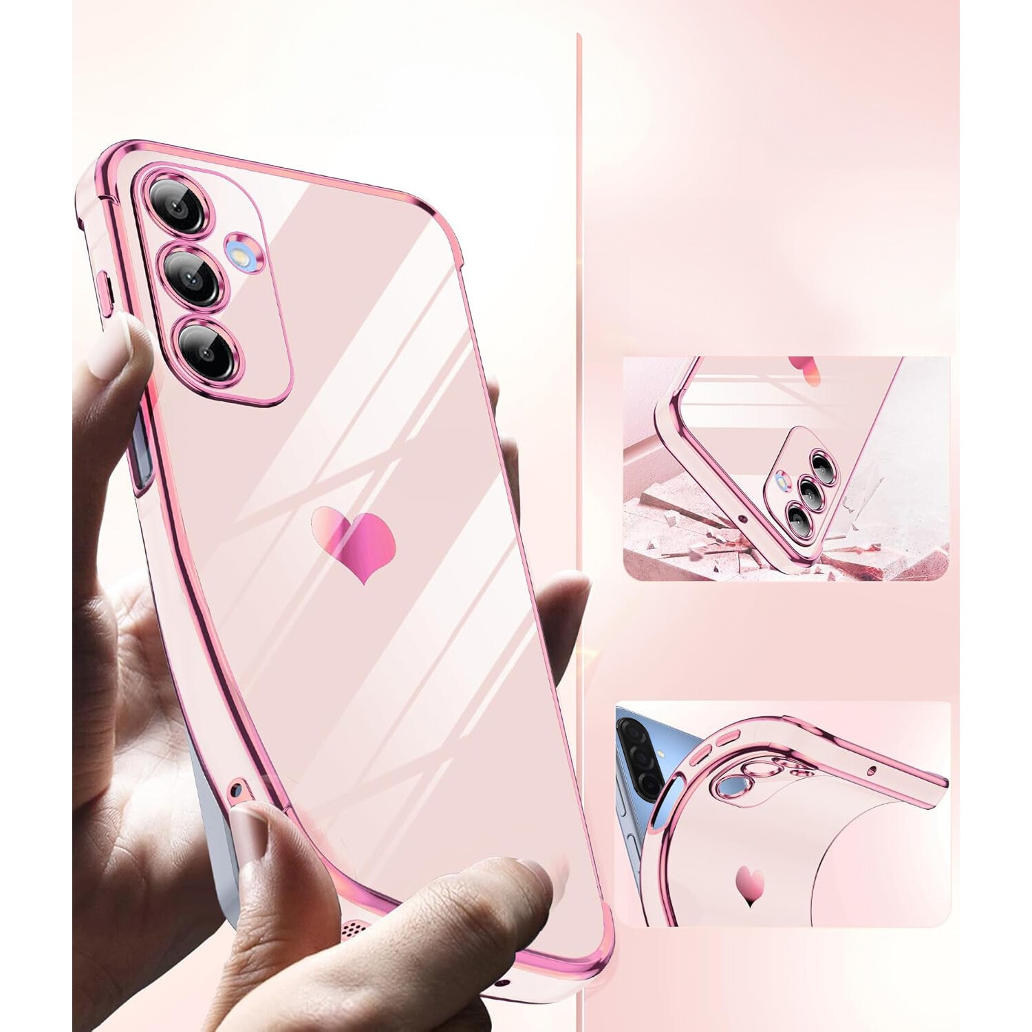 Husa telefon Samsung Galaxy A26, Electro heart, roz rose gold, set cu sticla 9H