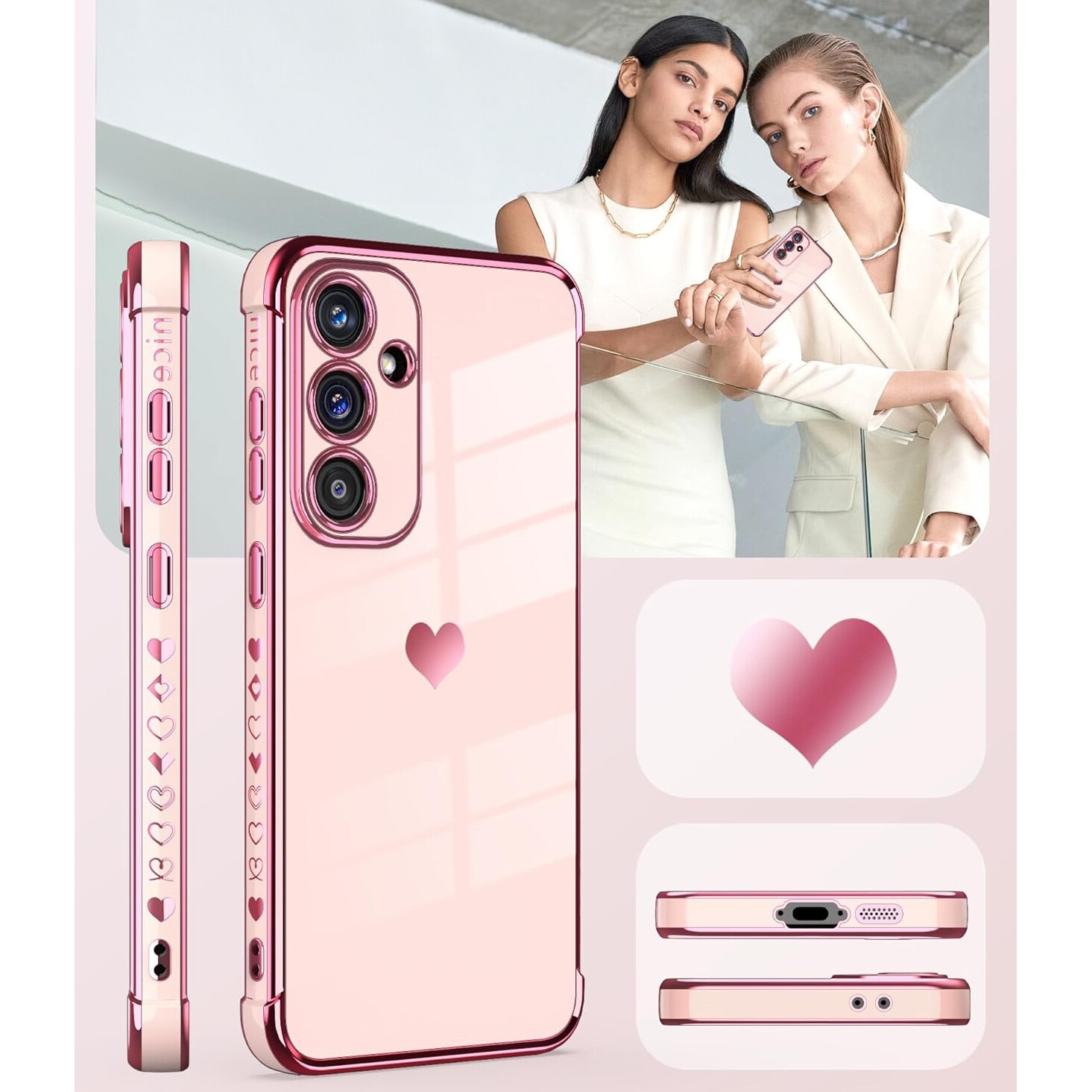 Husa telefon Samsung Galaxy A26, Electro heart, roz rose gold, set cu sticla 9H