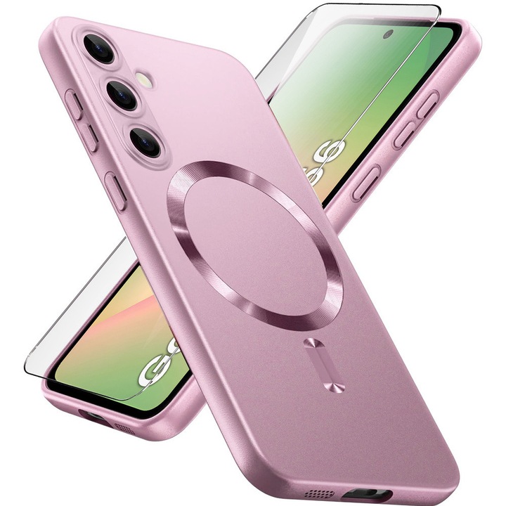 Husa pentru Samsung Galaxy A56 5G, ColorMag, pentru MagSafe, roz + sticla securizata 9H
