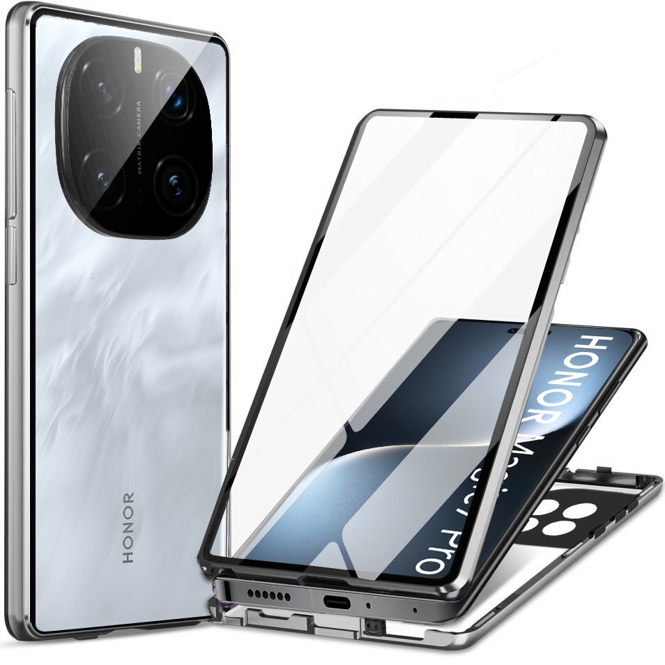 Husa pentru Honor Magic 7 Pro, sticla magnetica duala, argintie