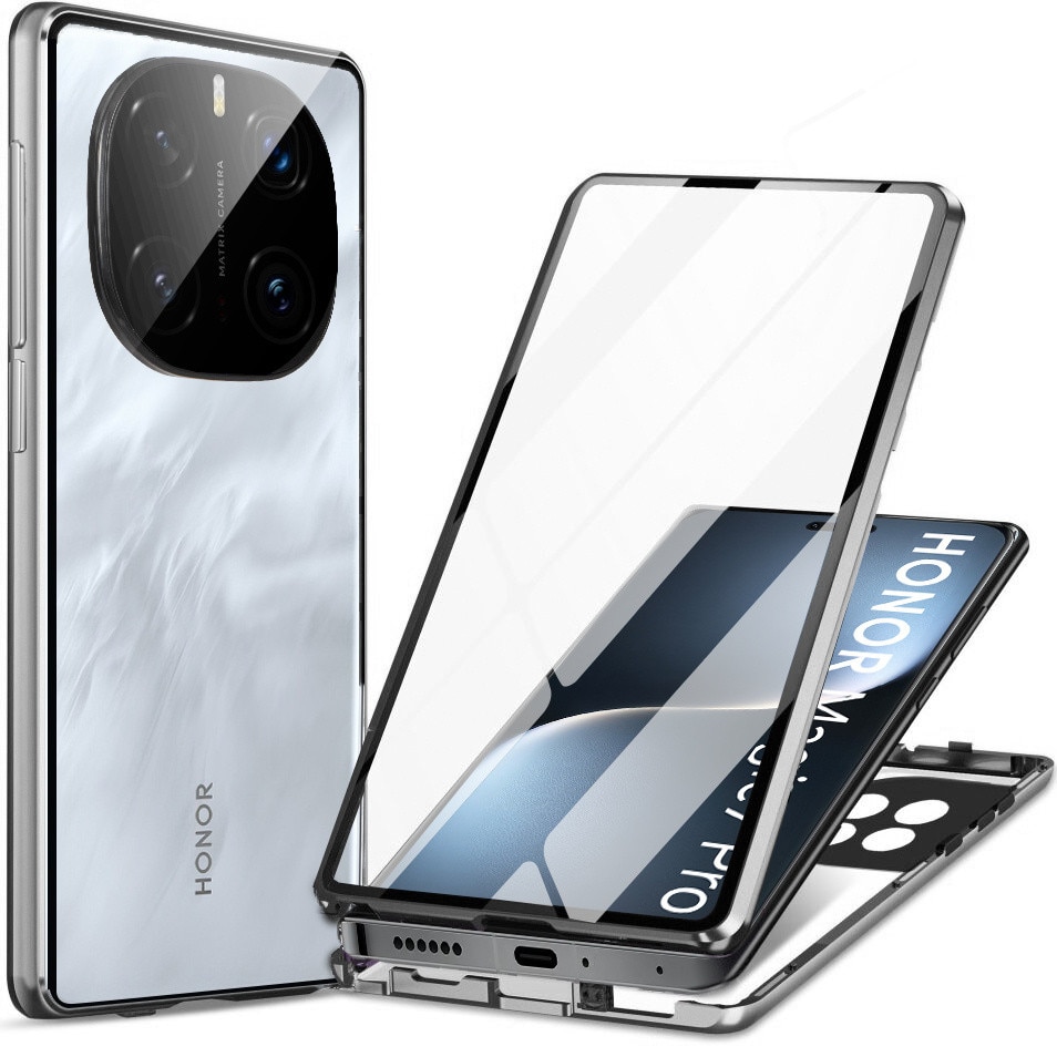 Husa pentru Honor Magic 7 Pro, sticla magnetica duala, argintie