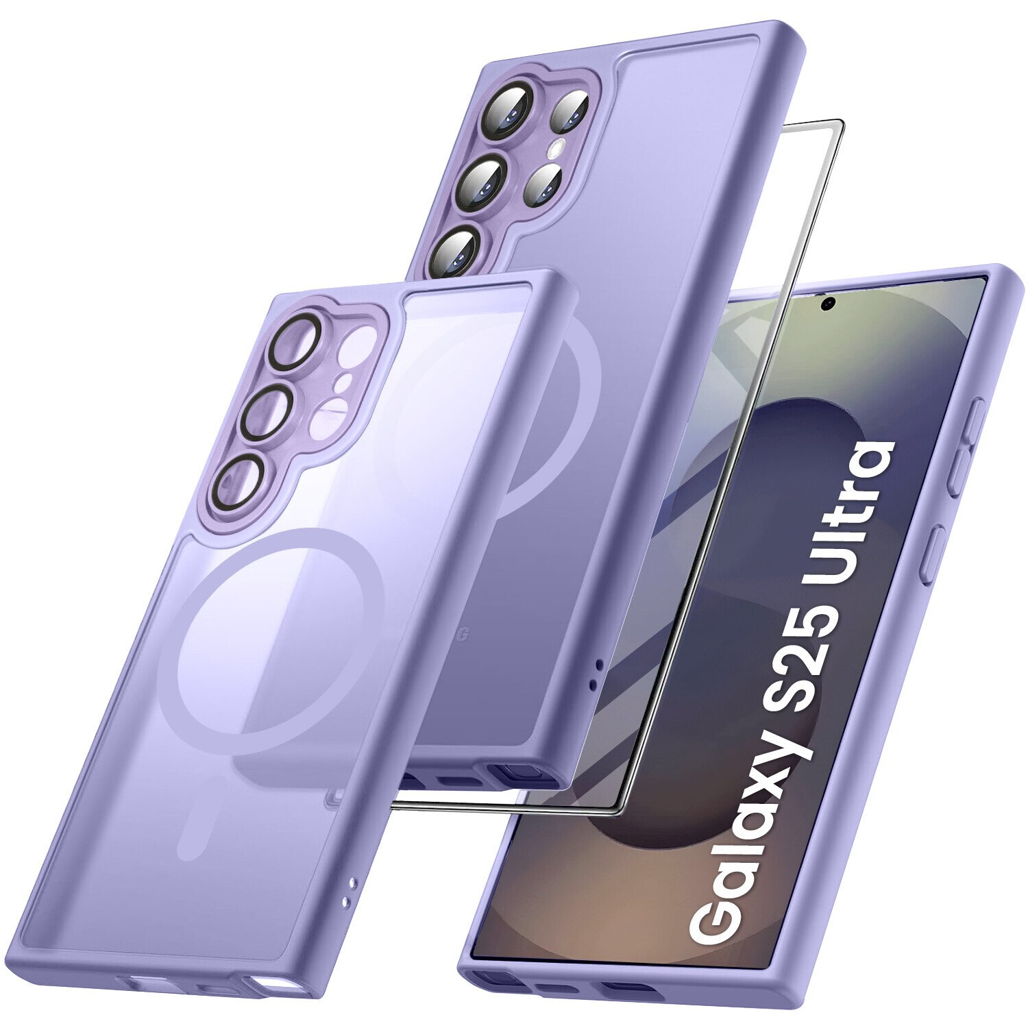 Husa telefon, compatibil cu Samsung Galaxy S25 Ultra, MagSafe, ERBORD, Violet + folie de ecran din sticla