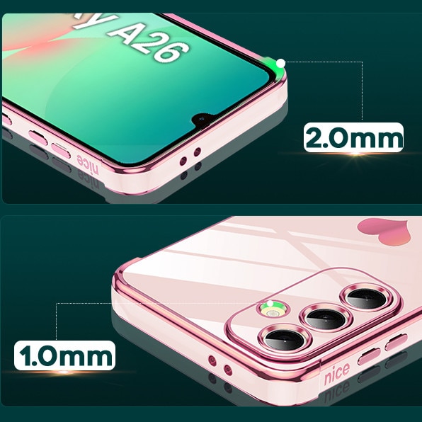 Husa telefon Samsung Galaxy A26, Electro heart, roz rose gold, set cu sticla 9H