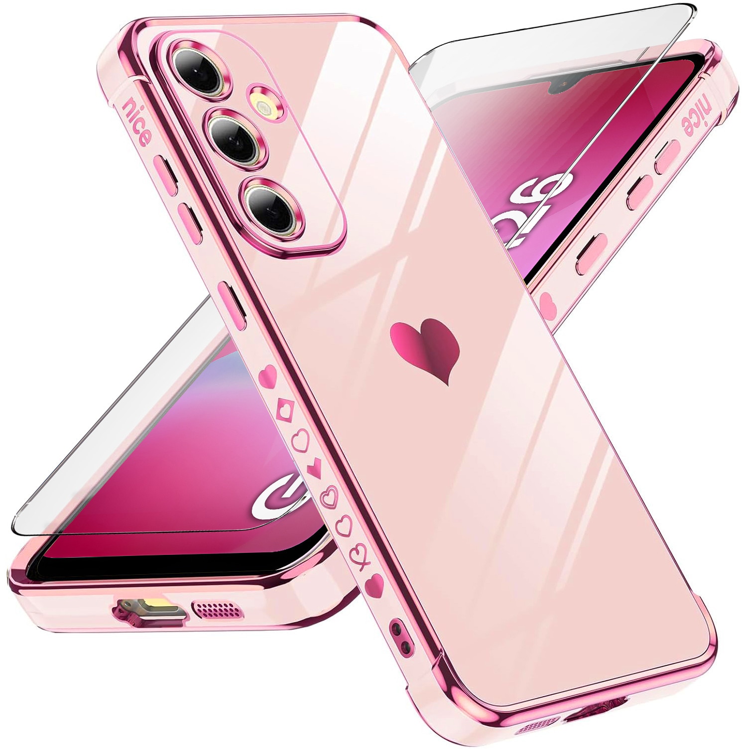 Husa telefon Samsung Galaxy A26, Electro heart, roz rose gold, set cu sticla 9H