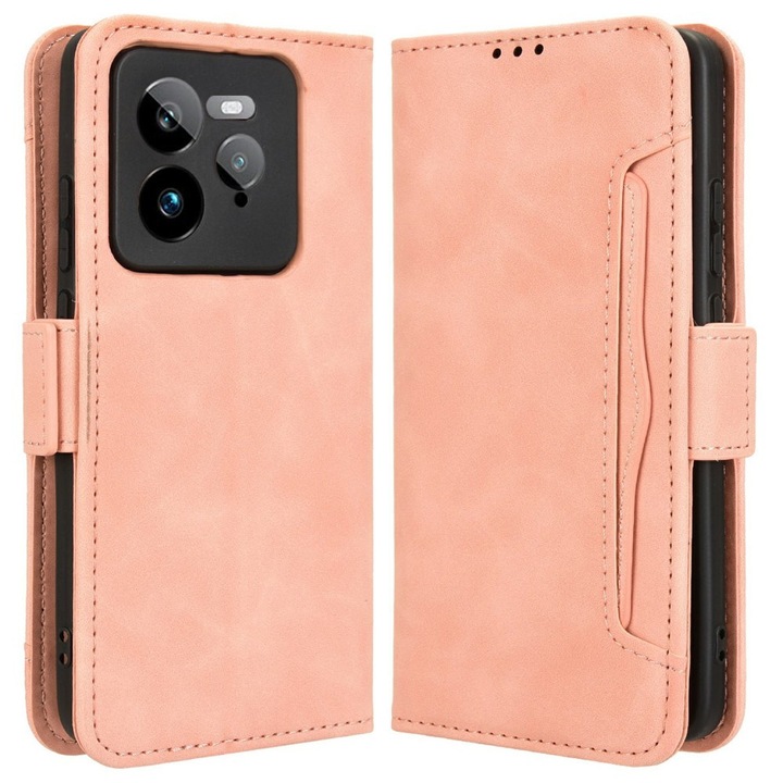 Etui cu clapeta pentru telefon, XGSM, Realme GT 7 Pro, ecologic, roz, cu slot pentru carduri
