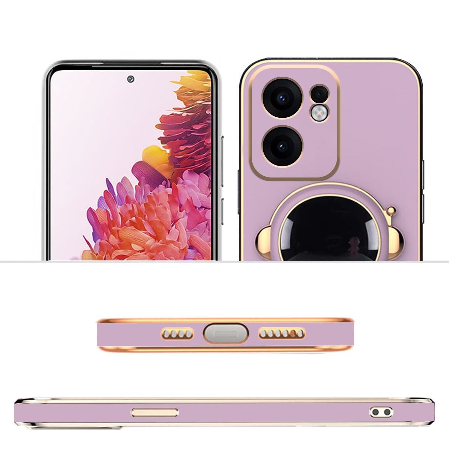 Husa pentru Oppo Reno 13F / Oppo Reno 13FS, Astronaut, Violet, TPU, Suport integrat