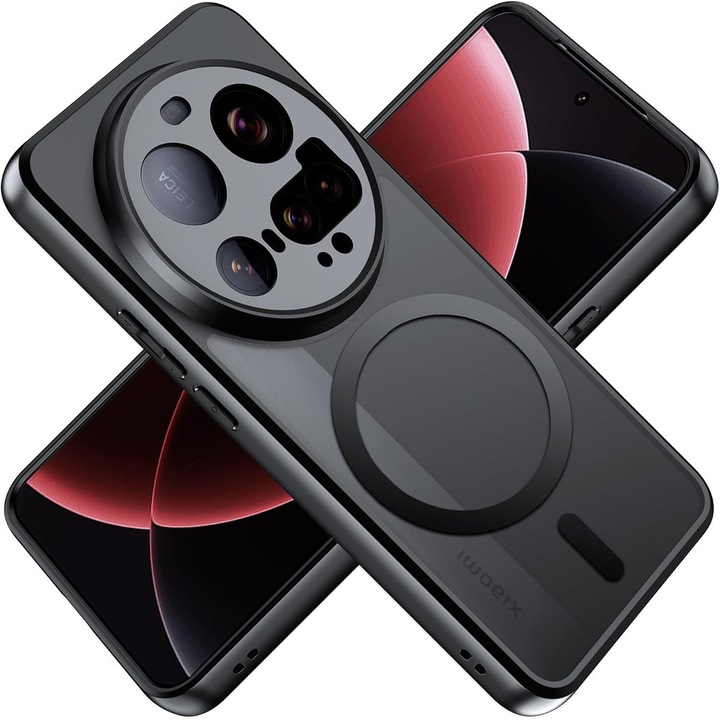Husa telefon Xiaomi 15 Ultra, ERBORD, hibrida, neagra, cu suport MagSafe, set cu sticla securizata