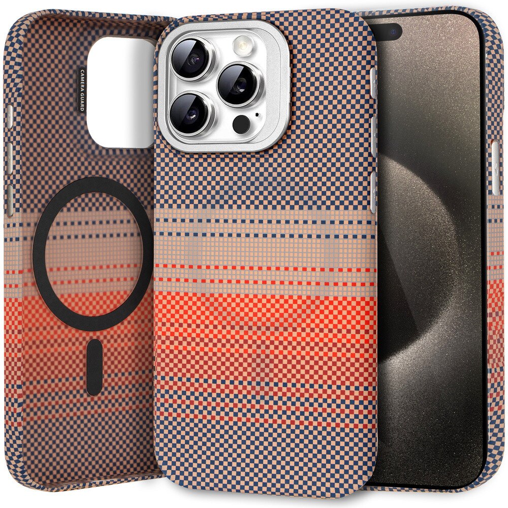 Husa iPhone 15 Pro Max, ERBORD, Frame Kickstand, Sunset Grey, compatibila cu MagSafe