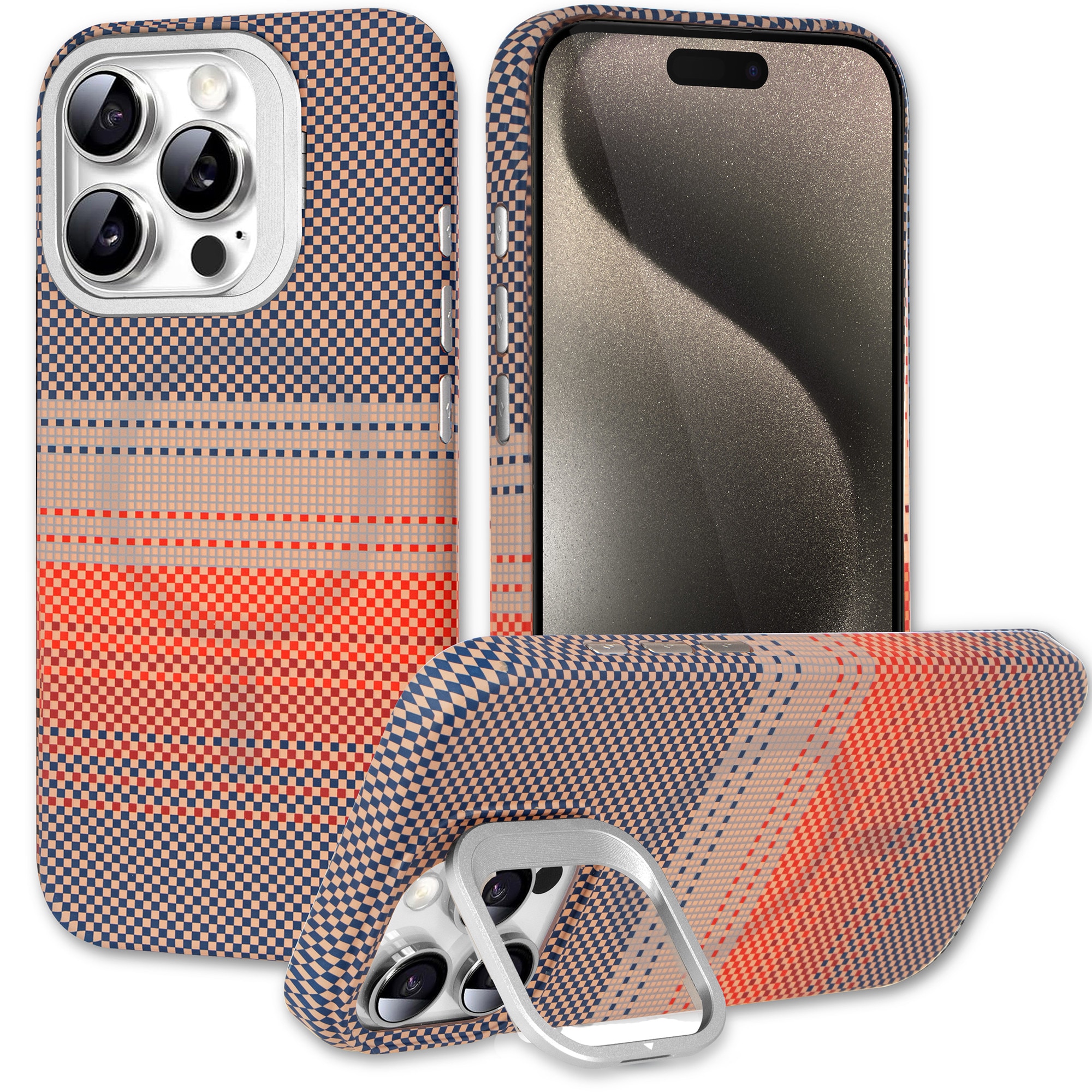 Husa iPhone 15 Pro Max, ERBORD, Frame Kickstand, Sunset Grey, compatibila cu MagSafe