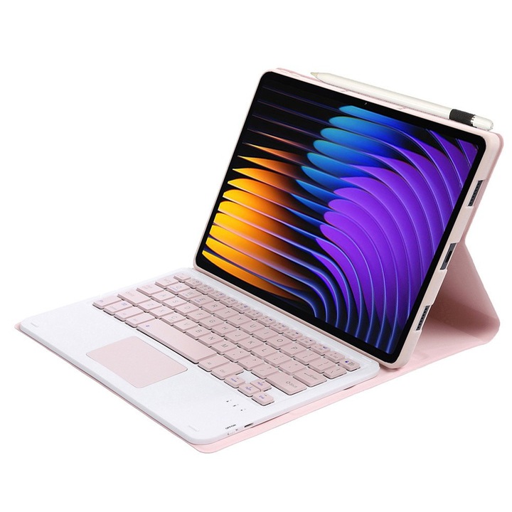 Husa XGSM cu tastatura pentru Xiaomi Pad 7 / Xiaomi Pad 7 Pro, TouchPad, roz