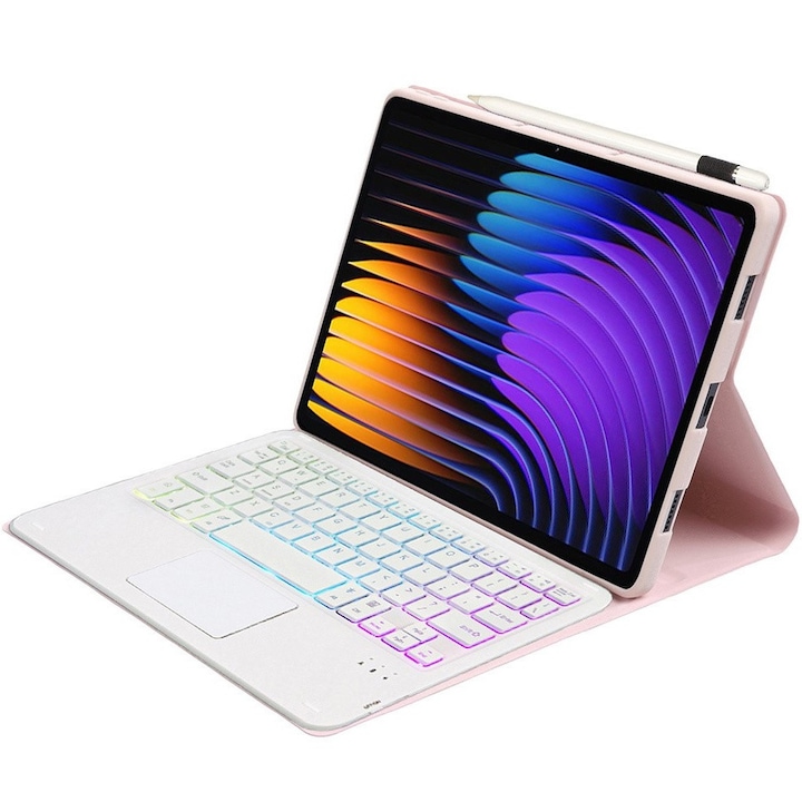 Husa cu tastatura wireless pentru tableta Xiaomi Pad 7 / Xiaomi Pad 7 Pro, XGSM, roz