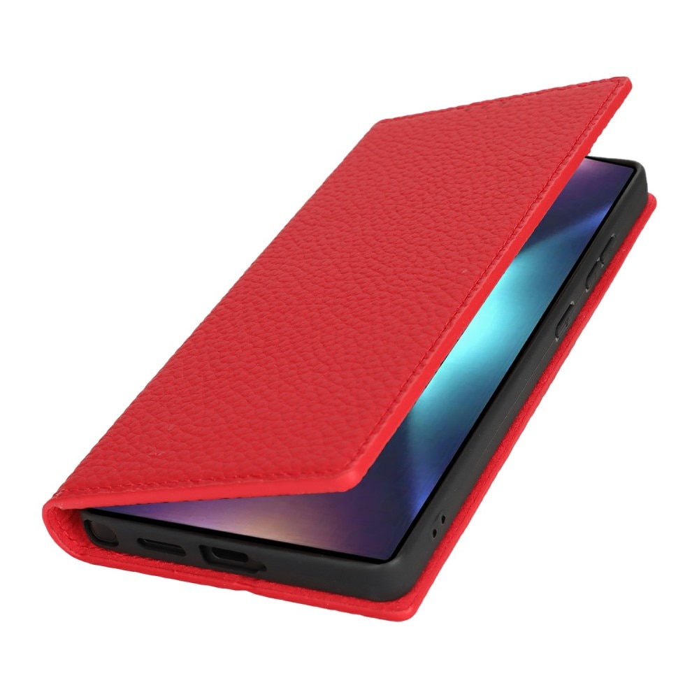 Husa telefon, XGSM, pentru Samsung Galaxy S25 Ultra, piele naturala, rosie, functie stand, inchidere magnetica