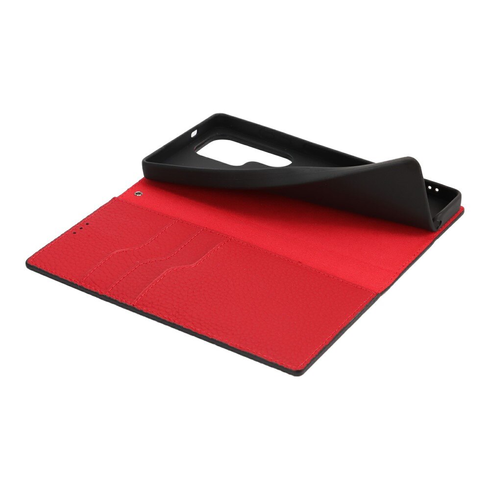 Husa telefon, XGSM, pentru Samsung Galaxy S25 Ultra, piele naturala, rosie, functie stand, inchidere magnetica