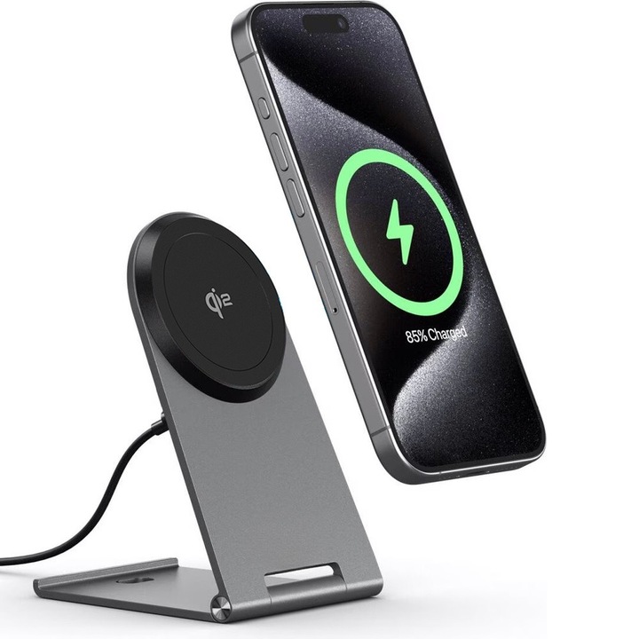 Incarcator wireless ERBORD, compatibil cu MagSafe, 15W, aluminiu, 133x70x11.3mm