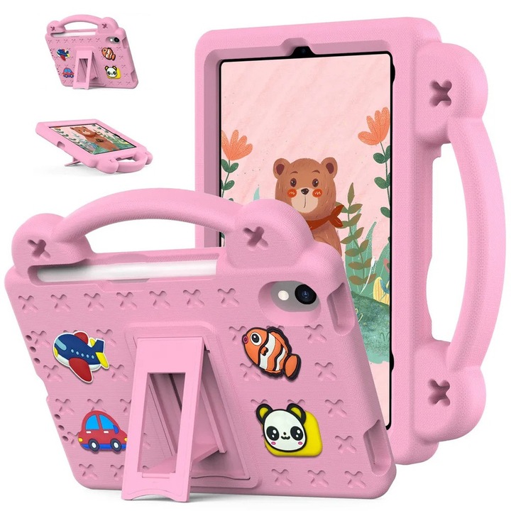 Husa pentru iPad mini 8.3" 2021 (a 6-a generatie) / iPad mini 8.3" 2024 (a 7-a generatie), Cute Patterns, cu suport, roz