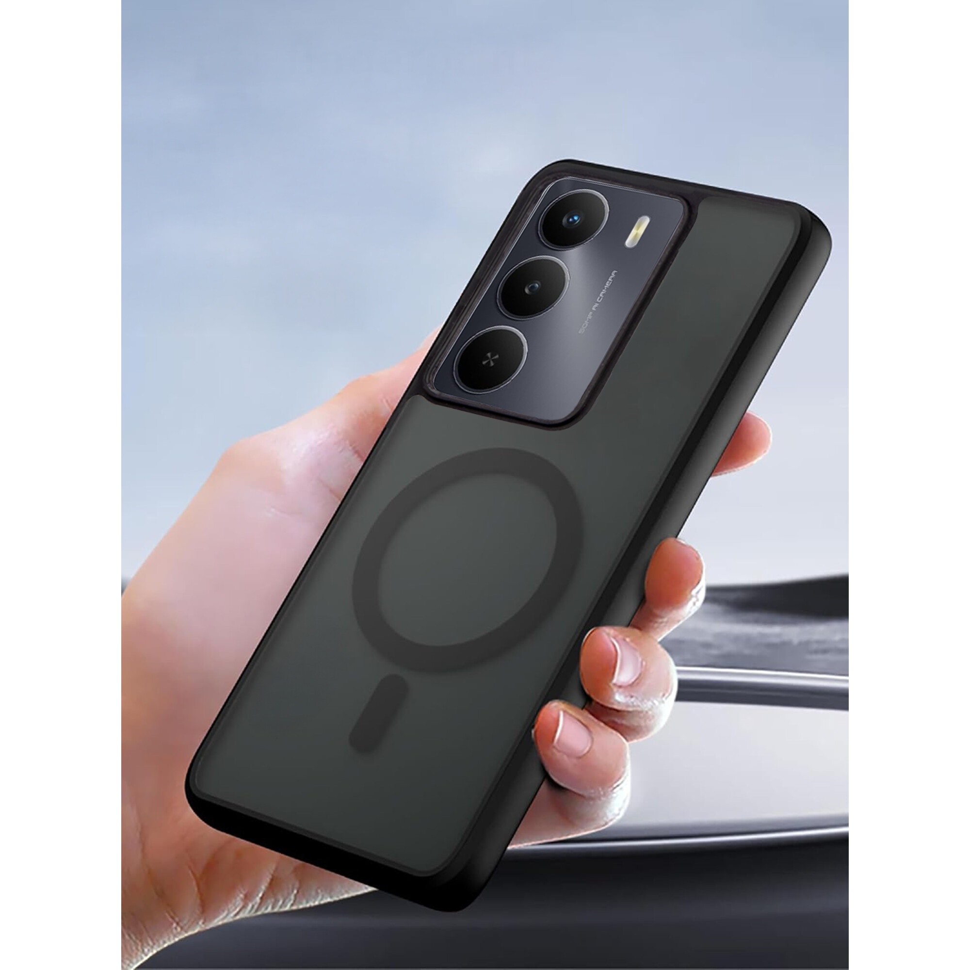 Husa telefon ERBORD Matt Case pentru Realme 14X / Realme C75, MagSafe, neagra, set cu sticla securizata