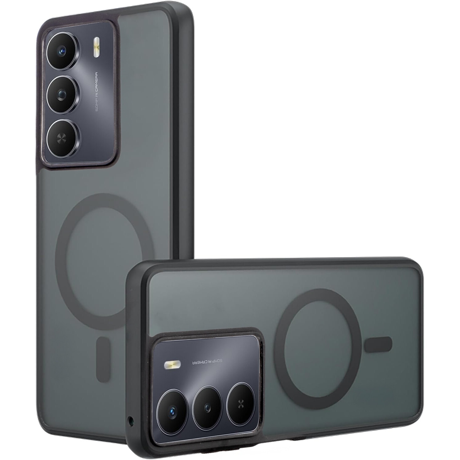 Husa telefon ERBORD Matt Case pentru Realme 14X / Realme C75, MagSafe, neagra, set cu sticla securizata