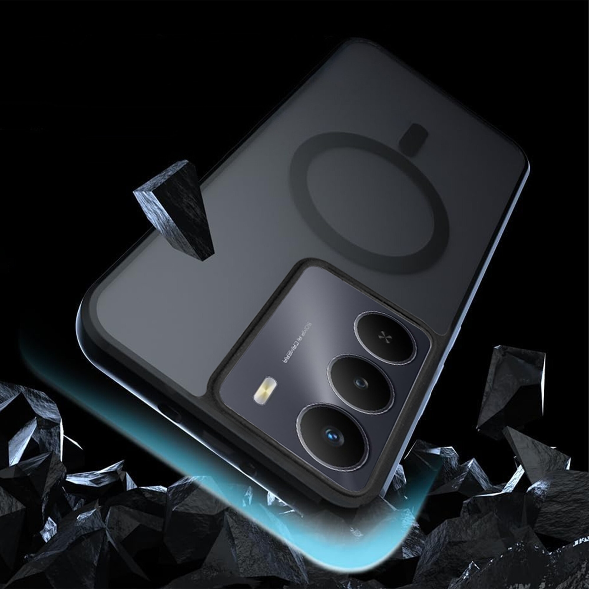 Husa telefon ERBORD Matt Case pentru Realme 14X / Realme C75, MagSafe, neagra, set cu sticla securizata