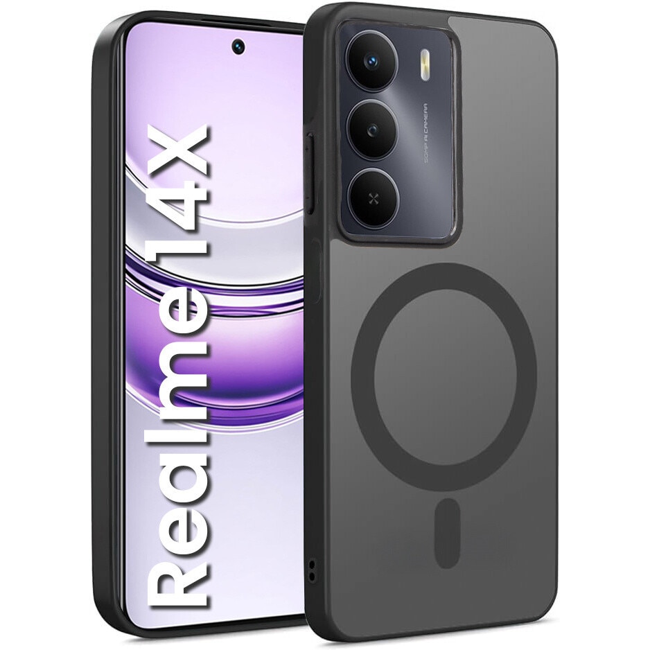 Husa telefon ERBORD Matt Case pentru Realme 14X / Realme C75, MagSafe, neagra, set cu sticla securizata