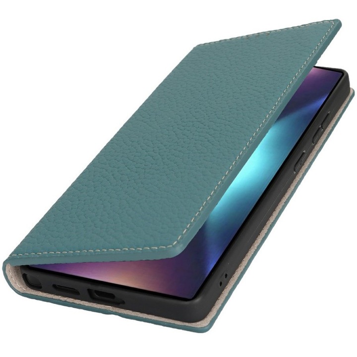 Husa pentru Samsung Galaxy S25 Ultra, XGSM, piele naturala, functie stand, albastru