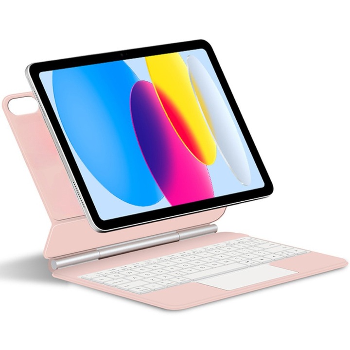 Husa cu tastatura pentru tableta, XGSM, Compatibil cu Apple iPad 11" 2025 A16 (a 11-a generatie) / iPad 10,9" 2022 (a 10-a generatie), Roz