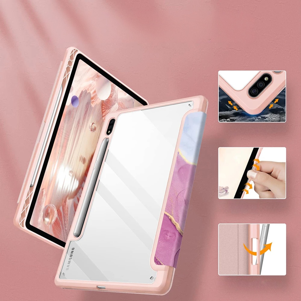 Husa pentru Samsung Galaxy Tab S9 FE / S10 FE, Smartcase Hybrid, cu suport pentru stylus, roz marmura