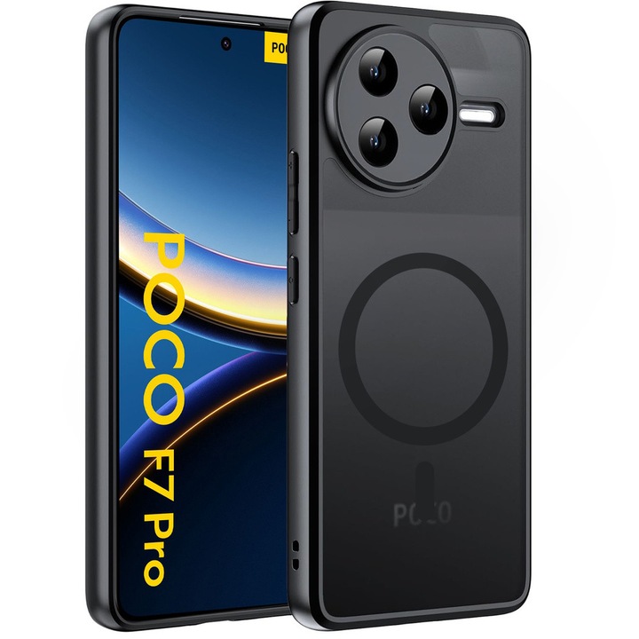Set husa/folie protectie ecran, ERBORD, Policarbonat/TPU/Sticla, Pentru Xiaomi Poco F7 Pro, Negru/Transparent