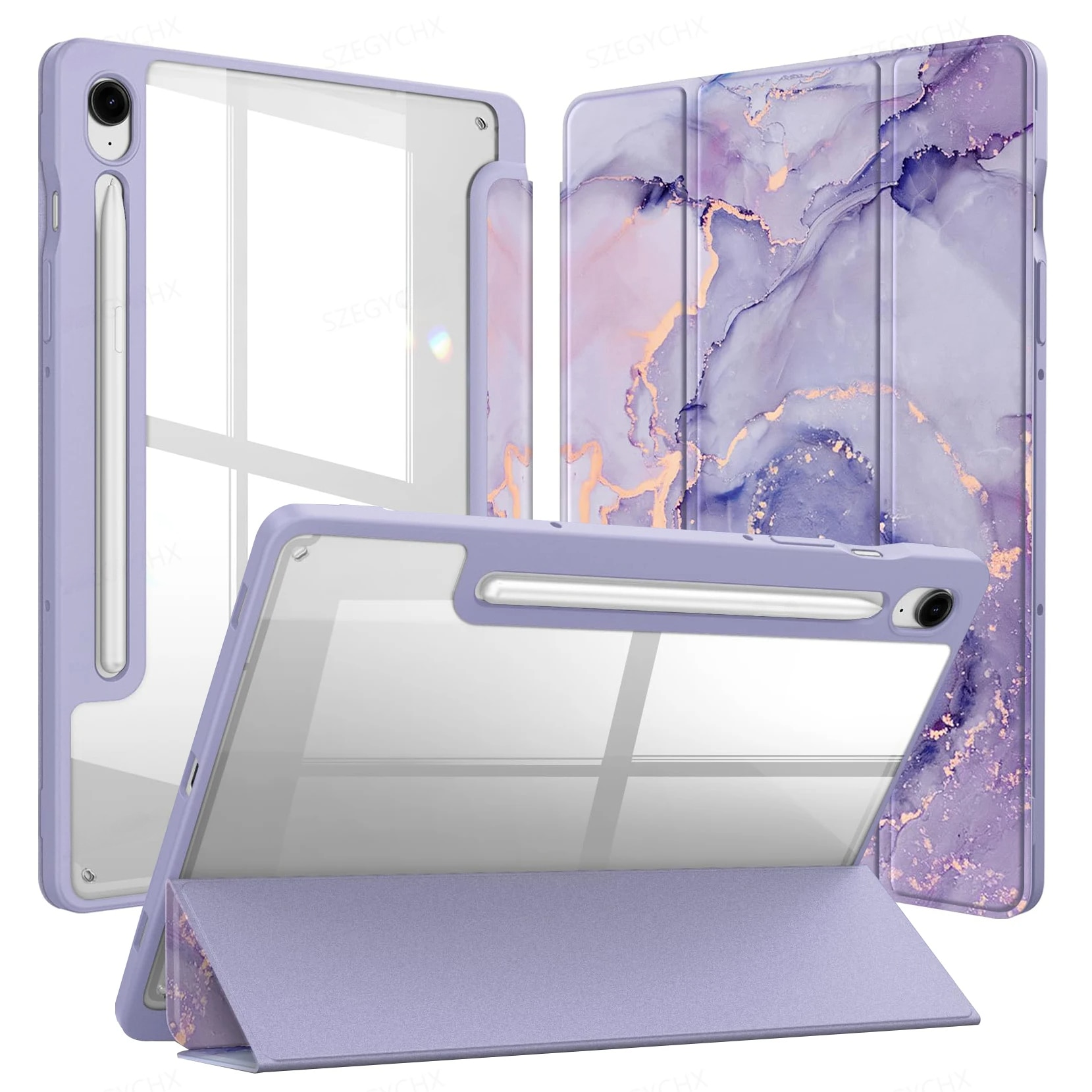 Husa pentru Samsung Galaxy Tab S9 FE / S10 FE, Smartcase Hybrid, cu suport pentru stylus, violet marmura