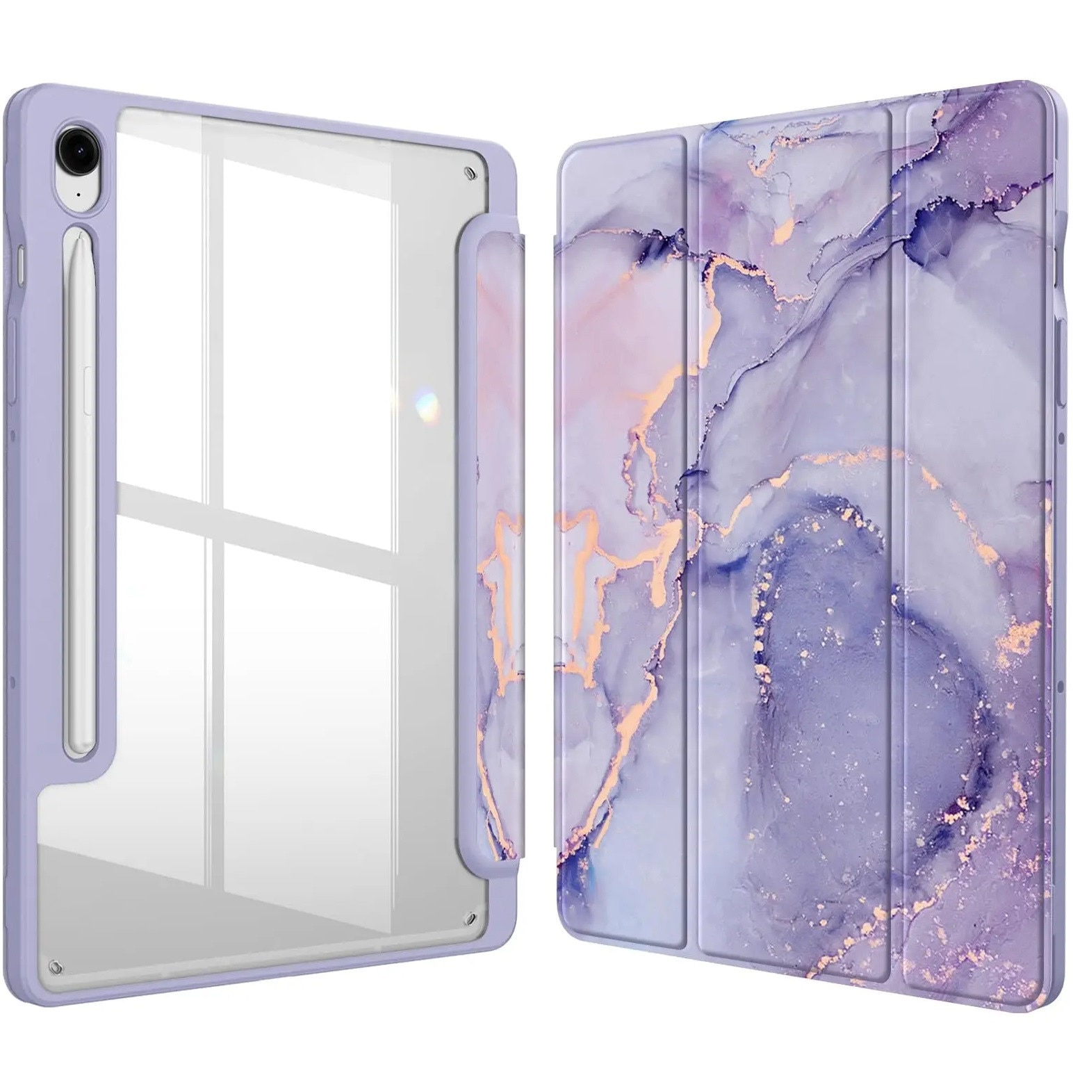 Husa pentru Samsung Galaxy Tab S9 FE / S10 FE, Smartcase Hybrid, cu suport pentru stylus, violet marmura