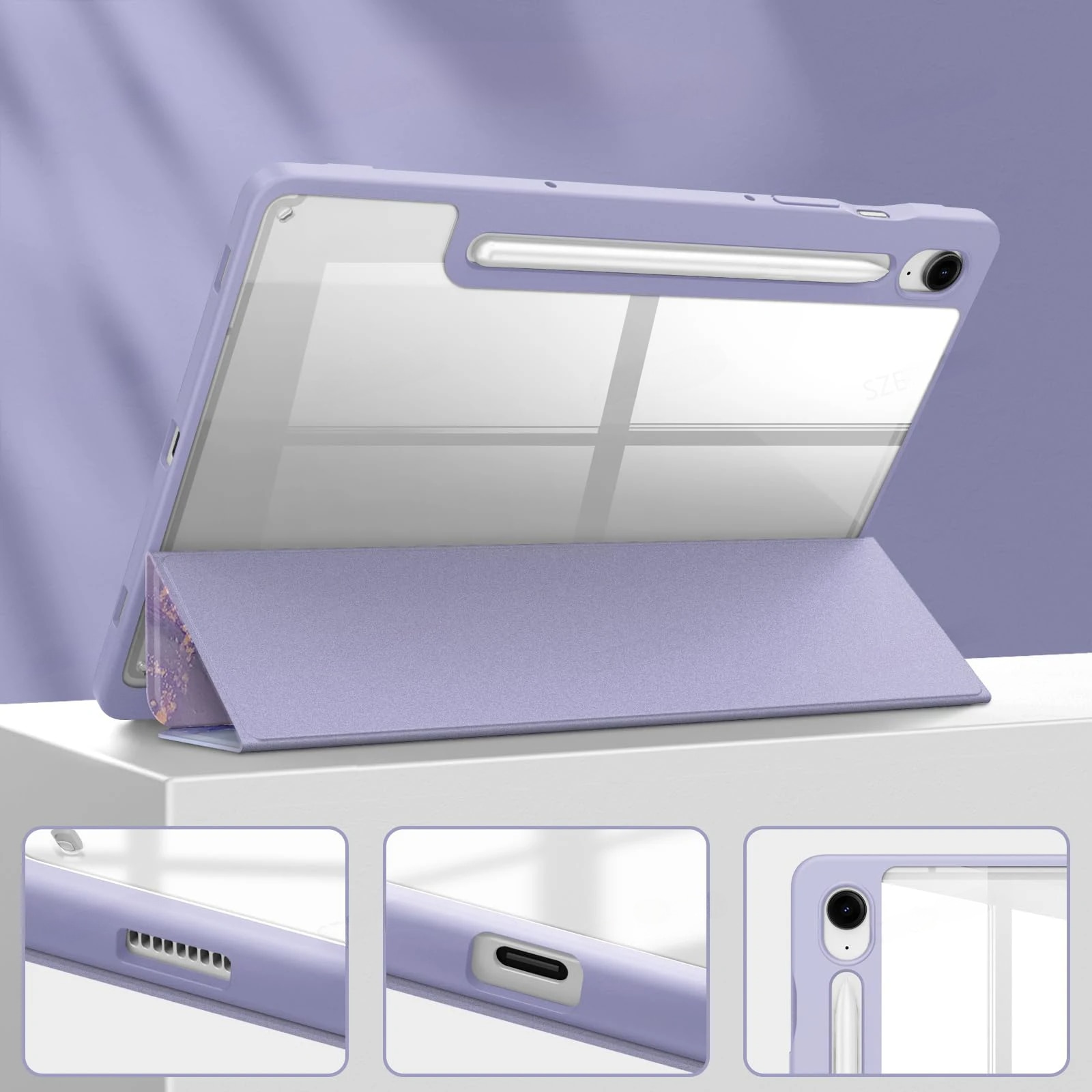 Husa pentru Samsung Galaxy Tab S9 FE / S10 FE, Smartcase Hybrid, cu suport pentru stylus, violet marmura