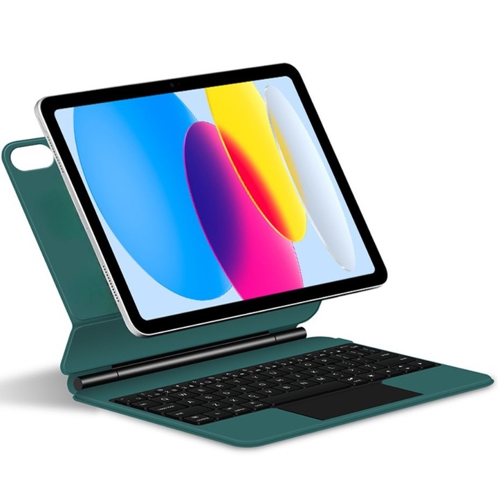 Husa tableta XGSM cu tastatura magnetica, verde, pentru iPad 11" 2025 A16 / 10.9" 2022