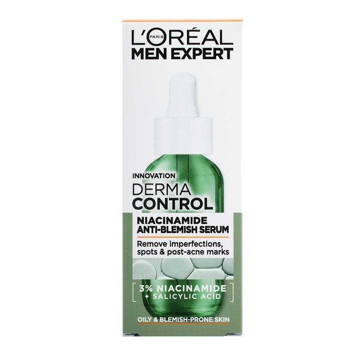 L'Oreal Paris Derma Control Serum, 30 мл, за мазна кожа, с ниацинамид и салицилова киселина