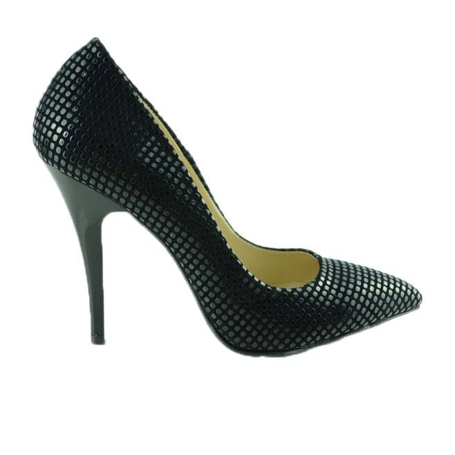 Pantofi cu design de patratele lucioase pe un fond mat,D&J Exclusive, Negru