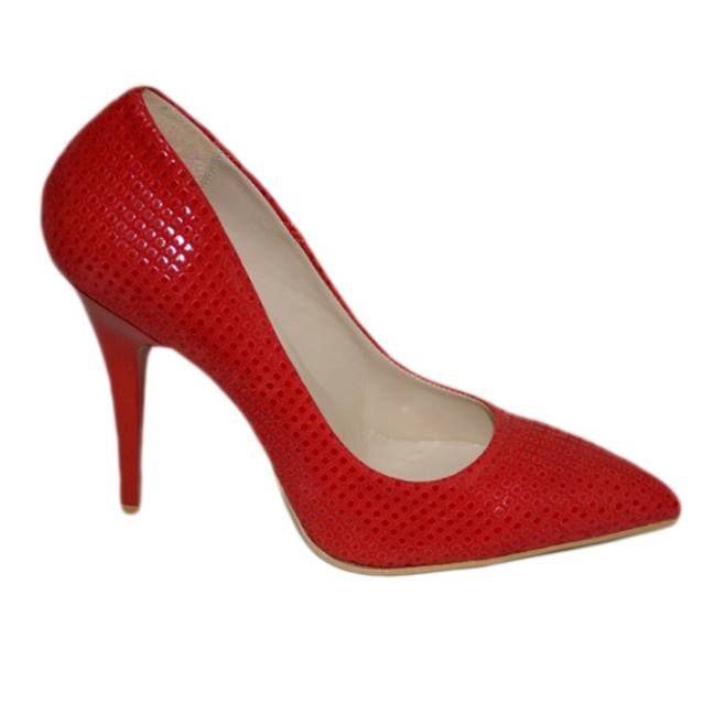 Pantofi cu design de patratele lucioase pe un fond mat,D&J Exclusive, Rosu