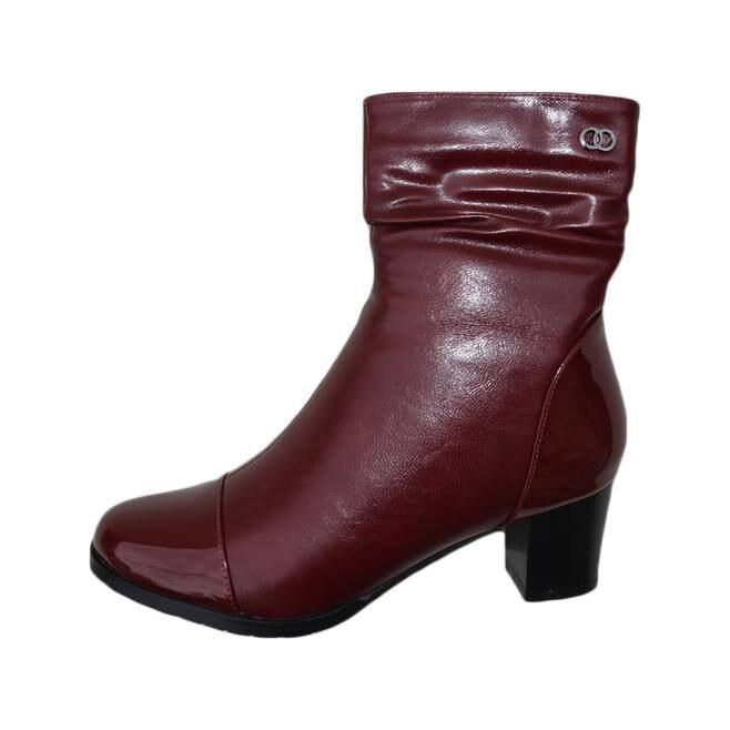 Botine casual cu toc mic patrat , D&J Exclusive, Rosu marsala
