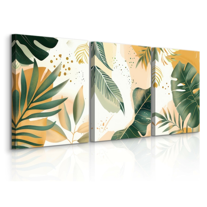 Tablou Muralo, Set Boho Tropical Leaves 90 cm x 40 cm 3X30-40 Monstera Banani Trees