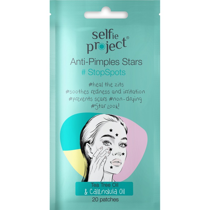 Plasturi punctuali anti-pete, Selfie Project, 20 buc, Cu ulei de arbore de ceai si ulei de galbenele