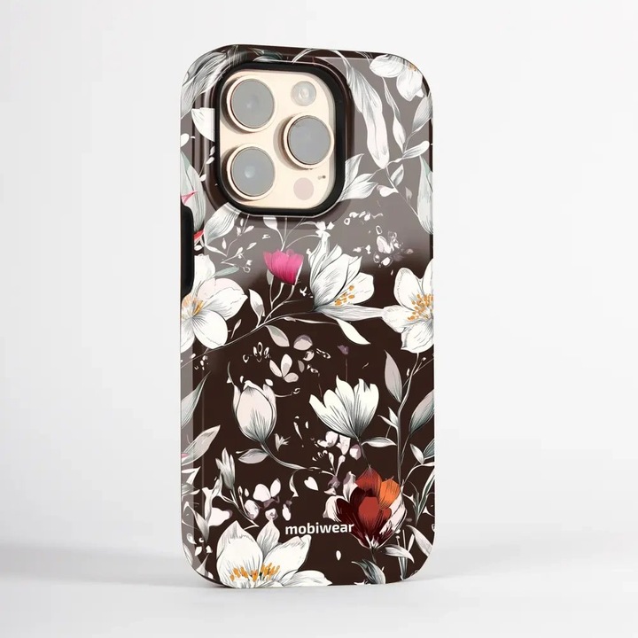 Carcasa rezistenta Mobiwear Elite Pro pentru Google Pixel 9 Pro XL, doua straturi, culoare maro cu flori, protectie impotriva socurilor si zgarieturilor