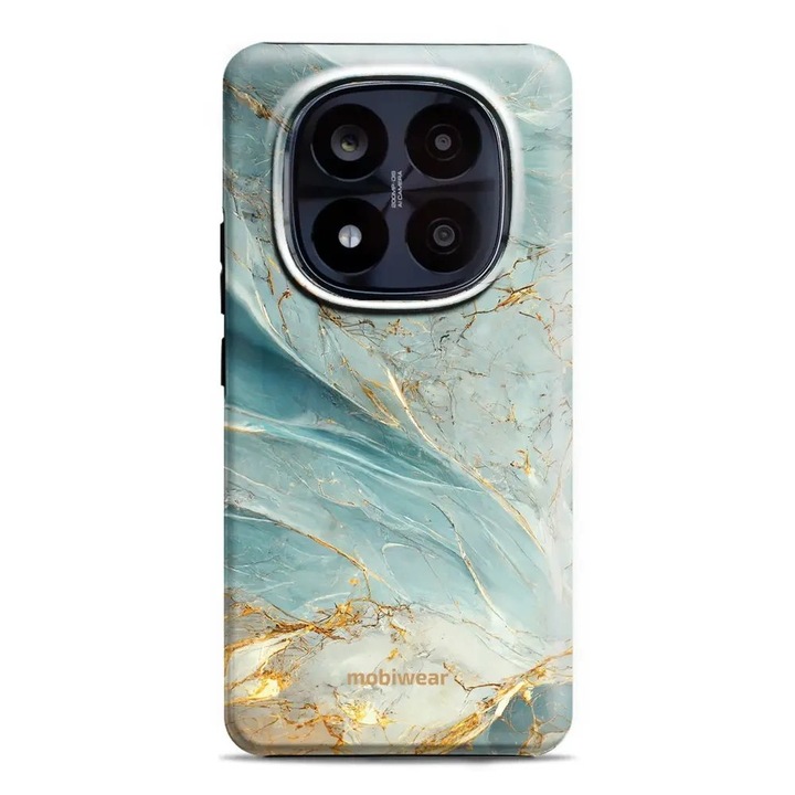 Husa telefon Mobiwear Elite Pro, Xiaomi Redmi Note 14 Pro Plus 5G, marmora verde si aurie, rezistenta la socuri, set 1x husa