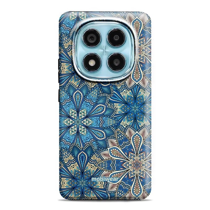 Husa telefon Mobiwear Elite Pro, Xiaomi Redmi Note 14 Pro 5G, albastra, design flori, rezistenta la socuri si zgarieturi