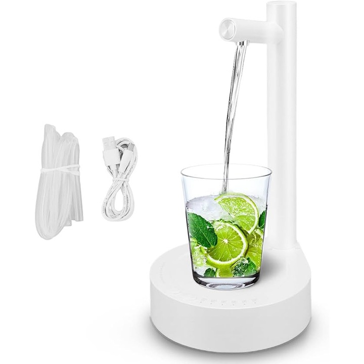 Intelligens elektromos palack adagoló, ABS/szilikon, vízadagoló/mérő, BE/KI gomb, USB töltés, otthoni/irodai használatra, 1800 mAh, 5V, 4W, fehér