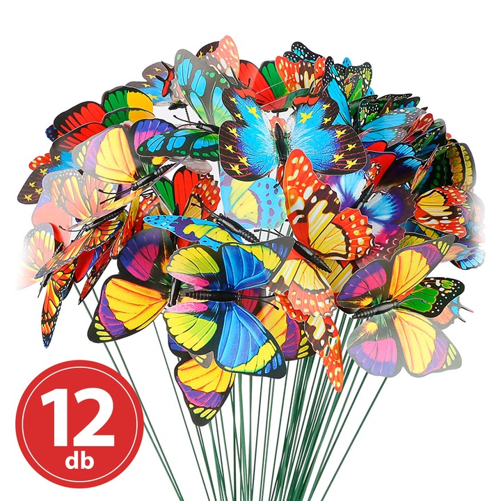Garden of Eden Leszúrható dekor pillangó - többféle - 29 cm - műanyag 11699 12db-s szett