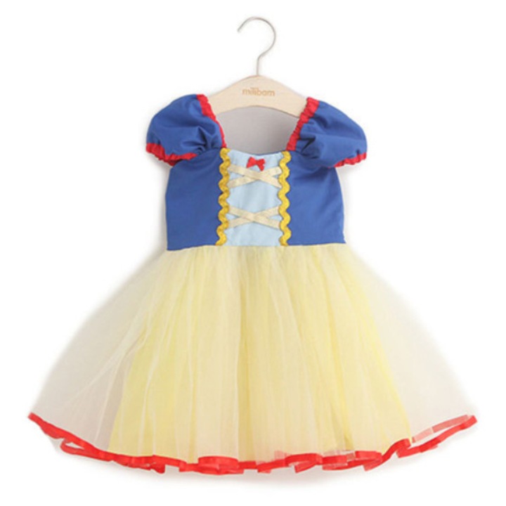 Rochie fetite pentru carnaval cu bordura rosie Mixbo, Printesa, satin/tul, 1-2 ani, albastru/galben