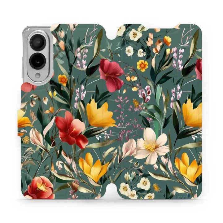 Husa flip Mobiwear, pentru Samsung Galaxy S25 Edge, design floral, multicolor, material ecologic