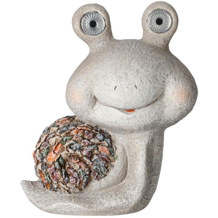 Dekoratív figura, Csiga LED megvilágító, Mgo, Cement, Szürke, 10 cm, Napenergiával működő, Aa elemmel ellátott készlet